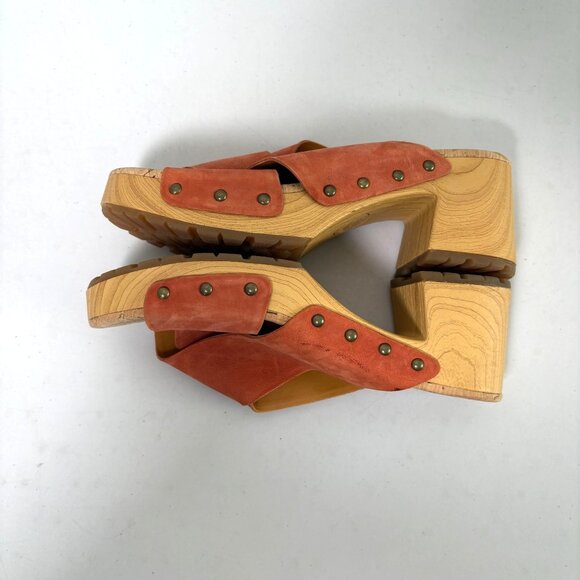 Kork Ease Tatum Leather Wooden Block Heel Slip On Sandal Size 8 Orange Clogs - Picture 6 of 10